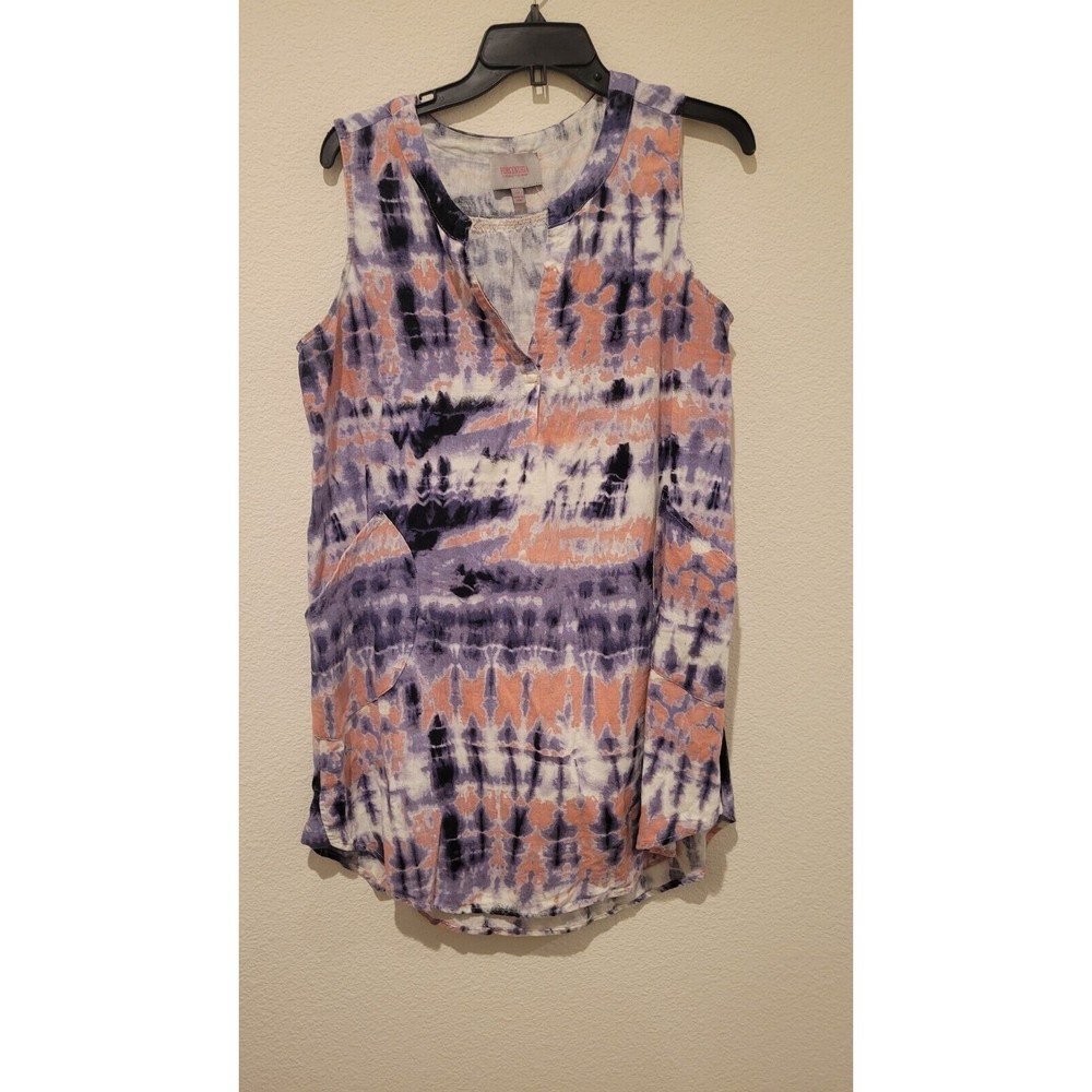 FORCYNTHIA Beachwear Linen Blend Tie Dye Shirt Dress Sheath Dress W/ Pockets Med